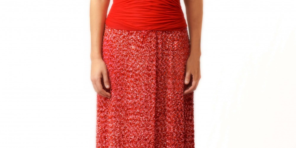 Vestido largo de tweed con tirantes hilo en color rojo