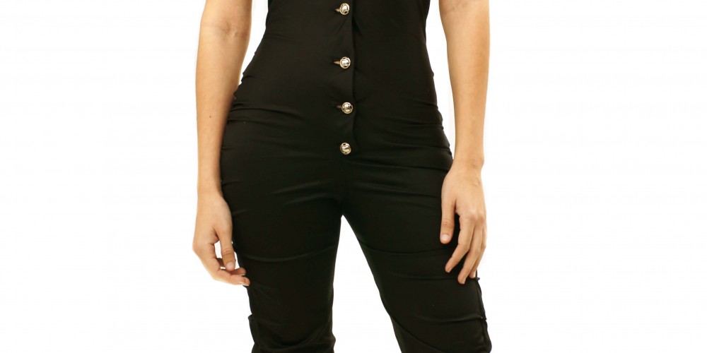 Mono negro elástico abotonado delante