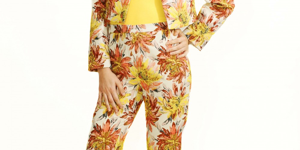 Chaqueta de brocado estampado floral abierta