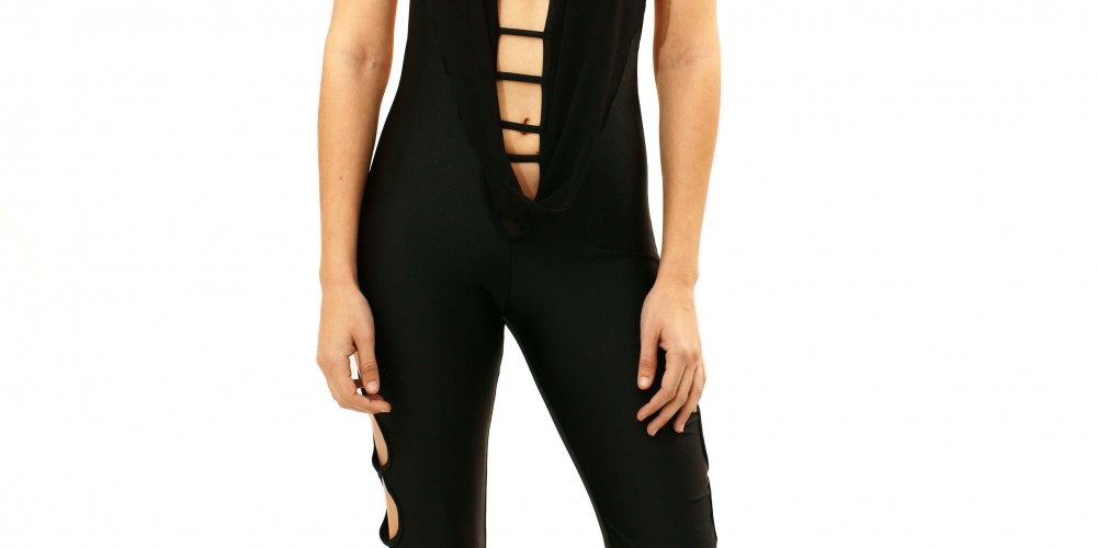 Mono pantalón de lycra con escote en V y aberturas laterales