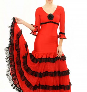 Vestido flamenco de lycra rojo con volantes
