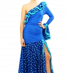 Vestido flamenco azul eléctrico de punto de lycra